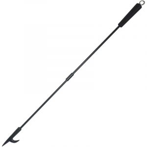 Relaxdays Fire Poker, 91,5 cm de Long, Crochet de feu avec poign&eacute;e en Bois, Boucle de Suspension, po&ecirc;le et brasero en Fer, Noir