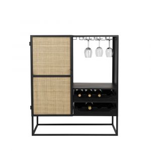 DRAWER Armoire à vin en bois et cannage H100cm naturel et noir