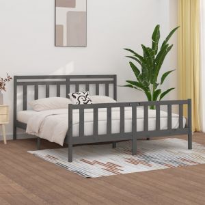 VidaXL Cadre de lit Gris Bois de pin massif 180x200 cm Super King - Gris