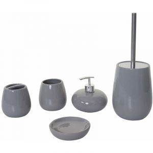 Décoshop26 Set de 5 accessoires de salle de bain en céramique pour salle de bain gris 040003581