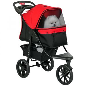 Pawhut Poussette Pour Chien Pliable 3 Roues Tout-Terrain Rouge Noir