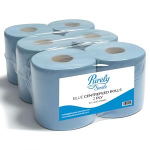 Blake & White Purely Smile Lot de 6 rouleaux d’essuie-tout double épaisseur pour distributeur à dévidage central 400 feuilles Bleu