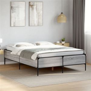 VidaXL Cadre de lit sonoma gris 140x190 cm bois d'ing&eacute;nierie et m&eacute;tal, lit, lit d'invit&eacute;, lit double, meuble de chambre &agrave; coucher, sommier