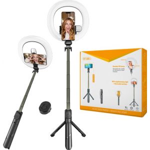 Bâton de selfie 3 en 1 - Lampe annulaire pour selfie avec trépied Smartphone - Bâton de selfie avec trépied - Lampe annulaire avec télécommande - 9 modes d'éclairage - Lampe annulaire avec trépied