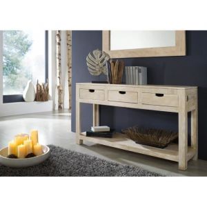 Massivmoebel24 - Console 140x40 Acacia blanchi Blanc nature white 90