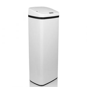 hjh OFFICE 830047 Poubelle avec capteur 50L CLEAN V acier blanc Poubelle automatique avec indicateur LED, haute
