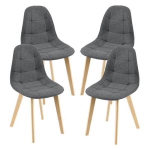 Lot de 4 Chaises de Salle à Manger - EN.CASA - Kopparberg - Tissu - Bois Massif - Gris Foncé