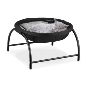 Relaxdays Lit surélevé pour Votre Chat, siège et Armature, en Polyester et Acier, H x L x P : 25 x 44 x 42 cm, Noir