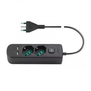 Vimar 0R00625.CC Prise Multiple avec Interrupteur et câble de 1,5 m, 2 Universel Standard Italien, 2 Sorties SICURY USB A, fiche Noire