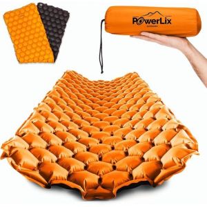 Image de POWERLIX Ultra Léger Matelas de Camping Gonflable avec Oreiller pour l'extérieur, Tentes, Voyages, Randonnée, Plage -orange