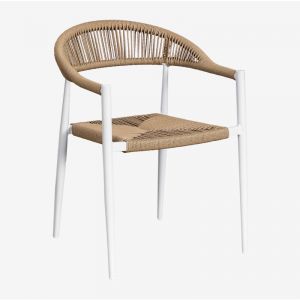 Chaise de salle à manger empilable avec accoudoirs en aluminium et rotin synthétique Amatria SKLUM Blanc Gardenia