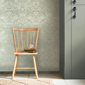 Morris & Co. At Home - Papier peint intissé Strawberry Thief Fibrous Sage 1005 x 52cm Vert