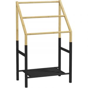 Homcom Porte-serviettes en bambou 3 barres et 1 étagère inférieure de rangement, 51l x 31P x 85,5H cm, finition bois naturel