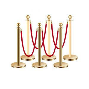 Poteau de Guidage-VEVOR-6 pcs-Barrière de Balisage pour Contrôle de Foules-avec Base Creuse-4 Cordes Velours Rouge et Poteaux Dorés