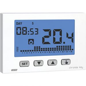 VEMER VE727400 Chronos Key - Thermostat d'ambiance pour Le Chauffage et la Climatisation, Programmation Hebdomadaire, Alimentation 230V, Blanc