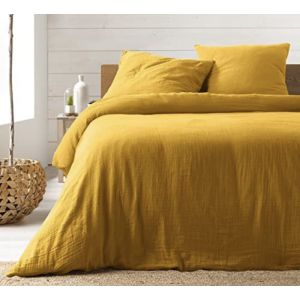 Linge - Parure de Lit en Gaze de Coton 240 x 220 cm (Plusieurs coloris) - jaune.