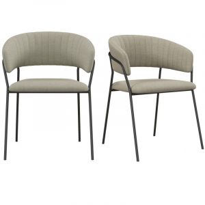 Fauteuil de table en tissu Lin pieds m&eacute;tal noir (x2)