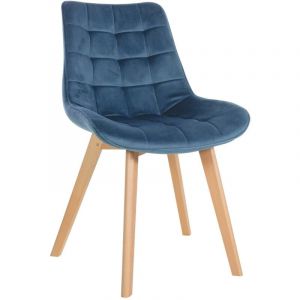 Décoshop26 Chaise de salle à manger x1 design scandinave coutures carrées en velours bleu pieds en bois clair 100002185