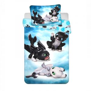 Image de AC-D&eacute;co Parures de couettes - Dragons - Parure de lit b&eacute;b&eacute; en coton - Bleu/Blanc - 100 x 135 cm