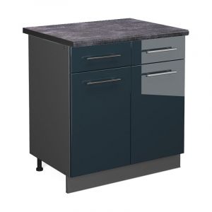 Image de Meuble Cuisine Fame-Line, 80 Cm, Pt Anthracite, Bleu Fonc&eacute; Brillant, Vicco