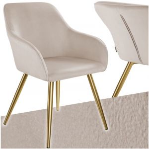 TecTake Chaise rembourr&eacute;e aspect velours style scandinave taupe/or
