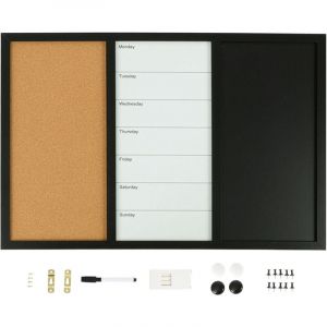 Relaxdays Tableau combin&eacute; 3-en-1 60x90 cm, tableau blanc, li&egrave;ge, ardoise, m&eacute;mo magn&eacute;tique, accessoires, multicolore
