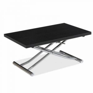 Image de Inside75 Table basse relevable extensible TRENDY Mélaminé bois noir/Pied Chromé 110 x 70/140 cm - noir