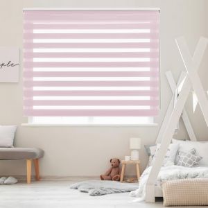 Blindecor Lira Store enrouleur jour nuit tissu double, couleur Rose, store zèbre 120 x 180 cm (largeur x hauteur) | Taille du tissu 117 x 175 cm. Stores tissu double élégants