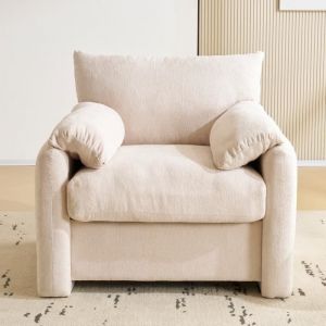Image de Fortuna Lai - Fauteuil relax surdimensionn&eacute; - chaise d&eacute;corative, canap&eacute; simple - en tissu chenille - 96x82x84cm - Beige