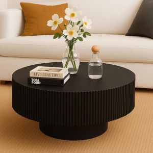 Table ronde avec rainures verticales scuptées Pulsar Noir