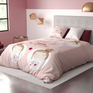 Les Ateliers du Linge Housse de couette 140x200 + 1 taie d'oreiller 100% coton Blogueuse