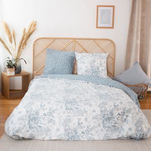 Parure de couette polycoton 60 fils réversible toile - 260 x 240 fond blanc