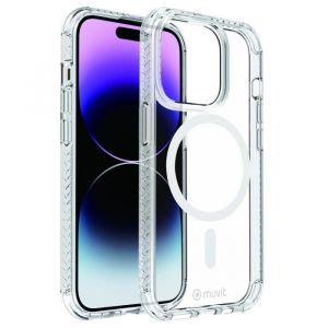Muvit For France Coque MagSafe 3M pour iPhone 14 Pro. Eco-Responsable et Antichoc. Structure renforcée - Protection des Chutes - Transparente - Durable. Coque certifiée Origine France Garantie