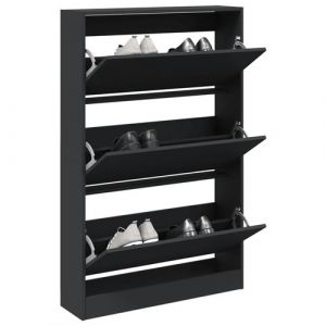 VidaXL Armoire à Chaussures, Étagère à Chaussures avec 3 Tiroirs, Meuble à Chaussures avec Rangement Entrée Couloir, Noir Bois d'Ingénierie