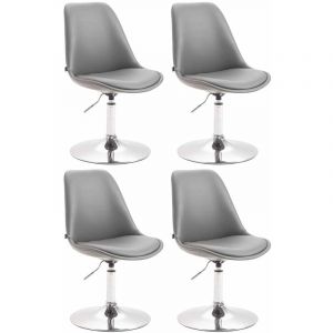 Lot de 4 Chaises de salle &agrave; manger Maverick similicuir avec pied trompette, Gris/Chrome