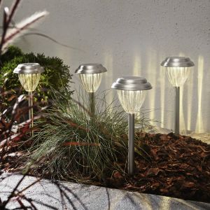 Best Season Star Trading Kit de bornes solaires Palma, 4 pièces, led, blanc chaud, capteur crépusculaire, extérieur, 28 cm