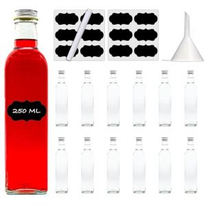 Image de Slkfactory Lot de 12 Bouteilles en Verre vides 250 ML Bouteilles avec Fermeture Petites Bouteilles de Liqueur Bouteilles jus &agrave; remplir soi-m&ecirc;me 200.