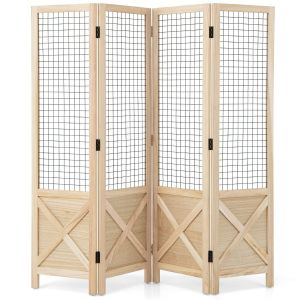 Coast S&eacute;parateur de pi&egrave;ce en bois pliable Grille murale 4 pi&egrave;ces - 151 x 144 cm - Naturel