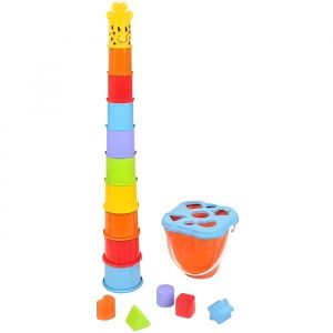 Coffret Jeux D'eveil Girafe Bebe : 10 Gobelets Gigognes + 5 Formes + Seau Trieur - Jouet A Trier Et A Empiler - Premier Age