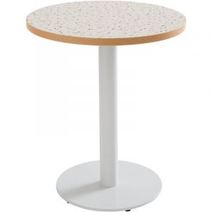 Oviala Table &agrave; manger ronde 60 cm pied blanc et rev&ecirc;tement terrazzo
