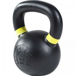 Gorilla Sports Kettlebell en fonte noir avec couleur rayé poignées disponible de 4kg à 32kg - Haltère russe - Poids : 16 KG