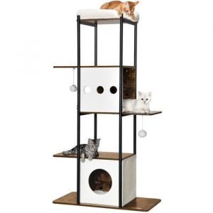 Feandrea - Arbre à Chat, Tour de Jeux de 153 cm, Maison Moderne pour Chat avec Griffoirs, Coussins Amovibles et Lavables, Grandes Plateformes, Marron