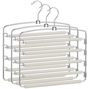 Image de Songmics Cintres pour Pantalons, Lot de 3 Cintres M&eacute;talliques &agrave; Multiples Niveaux, Gain de Place, Antiglisse, Barres Pivotantes, pour Jeans, Pantalons, Cravates, Ceintures Gris et Argent CRI041GY