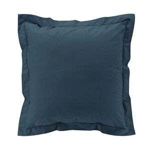 2 Taies d'oreiller volant plat 100% percale de coton Percaline bleu nuit