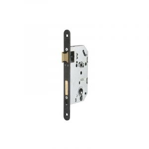 FTH - Boitier de serrure à encastrer FTH SE 50 avec rappel du demi-tour par la clé, axe 50mm, entr'axe 70mm, carré 7mm, têtière nickelée noir mat à bouts ronds