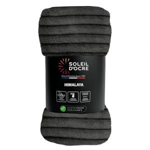 Soleil d'Ocre Couvre lit Flanelle et Velours 180x220 cm Himalaya Anthracite