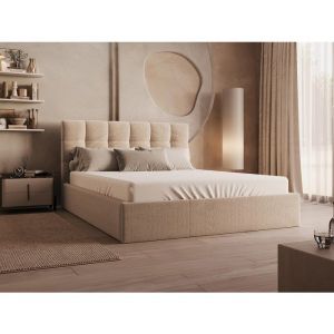 Lit coffre 180 x 200 cm - Velours - Beige - MIRDAL