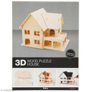 Creotime Puzzle 3D à décorer - Maison avec véranda - 16 x 22 cm