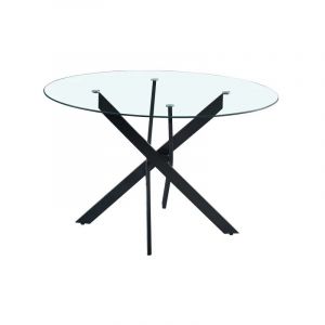 Table a manger ronde jessica Black verre transparent 100 cm