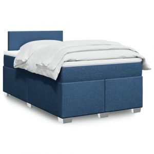 VidaXL Sommier &agrave; lattes de lit avec matelas Bleu 120x200 cm Tissu, lit, lit &agrave; plate-forme, lit &agrave; panneaux, meuble de chambre &agrave; coucher, canap&eacute;-lit